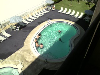Some of her family playing in the pool.